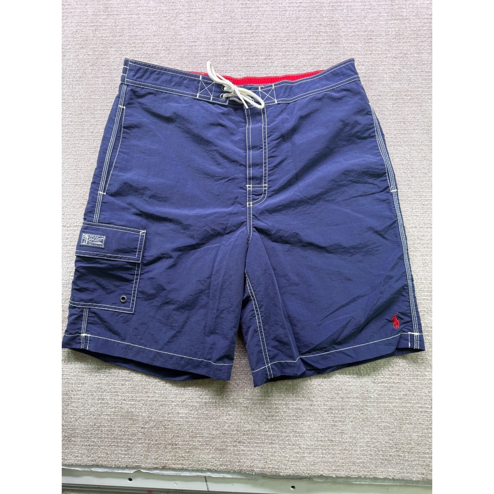 Polo Ralph Lauren Swim Trunks Mens M Navy Blue Good Cargo Pocket Board Shorts